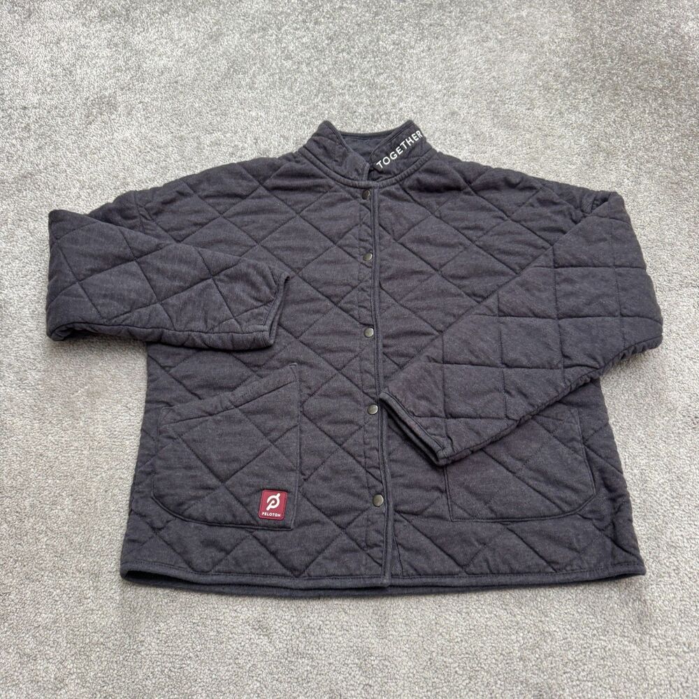 Peloton Together We Go Far Quilted Snap Button Down Jacket Womens Medium Gray
